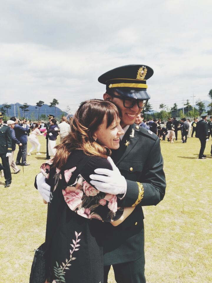 Jae in his Republic of Korea Army uniform with Jesslyn